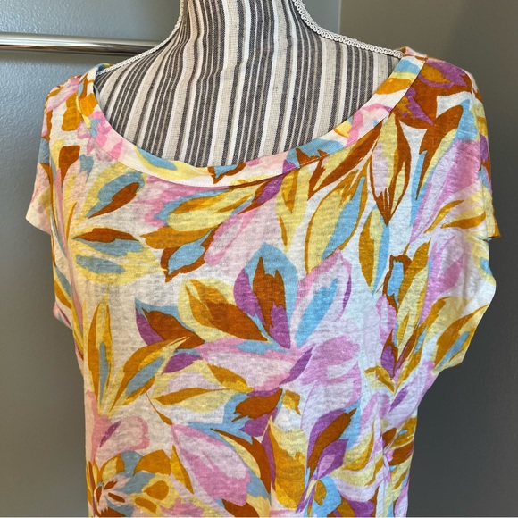 Joie Women’s Short Sleeve Colorful Floral 100% Linen Comfy Casual Boxy Top S - Picture 2 of 13